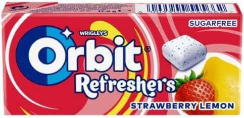 Orbit Refreshers Strawberry, Chicles sin Azúcar, Sabor Fresa y Limón, Pack de 12 Paquetes, 8 Chicles por Paquete