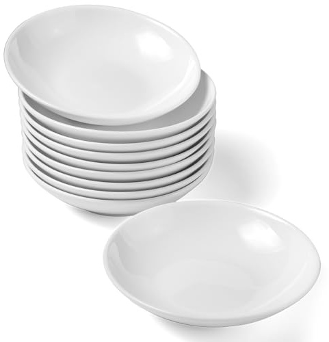 Leegg Kleine weiße Snackschalen aus Keramik, Dipschalen, 10 cm, Mini-Servierteller für Saucen, Zutaten, Nüsse (10 weiß)