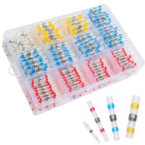 Guegine 350 PCS Heat Shrink Connectors, Solder Seal Wire Connectors, Excellent Waterproof, Suitable for Boats, Trailers, Cars, Diy Electrical Projects