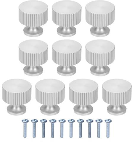 M METERXITY 10-Pack Silver Cabinet Knobs, 1-1/10 Striped Round Modern Aluminum Knobs Handles for Dresser Drawers/Office Decorative/Kitchen Bathroom Door [Silver]