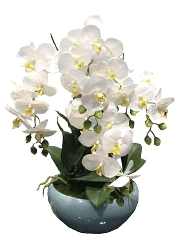 SdaryWare Fleurs artificielles en Soie, Fausses orchidées, Vase en céramique, Fleurs artificielles de phalaenopsis, 55 cm, Fausses Fleurs pour la Maison, orchidées artificiell