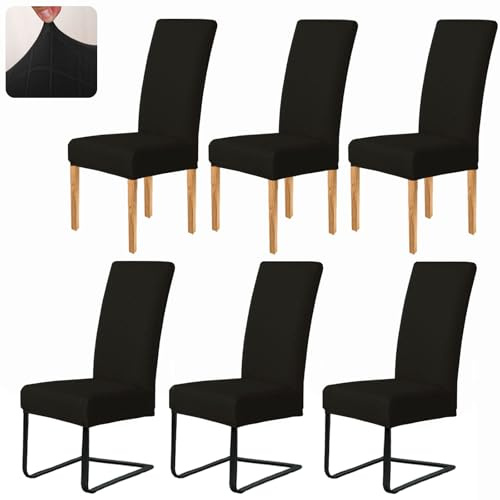 Meision Esszimmerstuhl Sitzbezüge 6er Set, Spandex Stuhlhussen Stretch Abnehmbare und Universale, Stuhlbezug schwingstühle für Hotel, Zuhause, Bankett, Restaurant, Hochzeit, Schwarz
