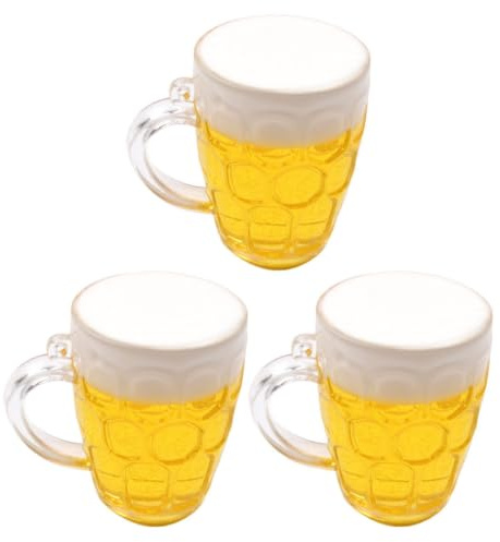WEKAMOS 3 Stück Simulation Bierglas Kuchendekoration Für Vatertag Geburtstagstorten Und Partys Tortendeko Männer Bier Zubehör Gelb 4X3X3Cm