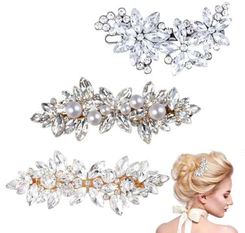JEYORZY 3 Pezzi Fermagli per Capelli da Cerimonia,Fermaglio Capelli Donna Elegante,Fermagli per Capelli Strass, Fantasia Sposa Damigella Accessori per Capelli Matrimonio,per Le Donne E Le Ragazze