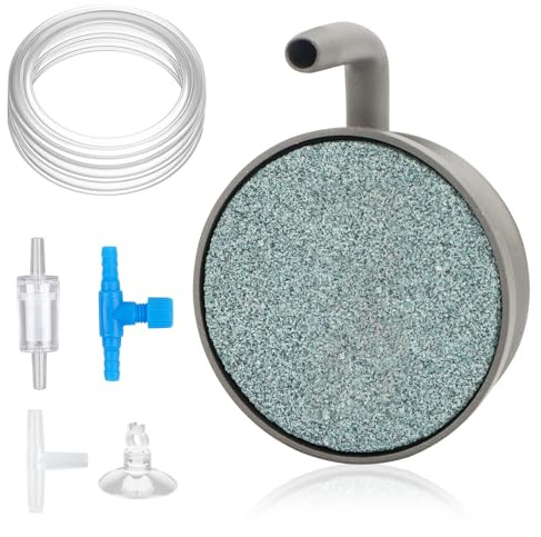 Feirdhoo Sprudelstein Aquarium Luftausströmer, 38mm Luftstein Nano Leise Set mit 1,5M Luftrohr Aquarium Verstellbares Steuerventil Rückschlagventil Saugnapf für Gelösten Sauerstoff Aquarien Teiche
