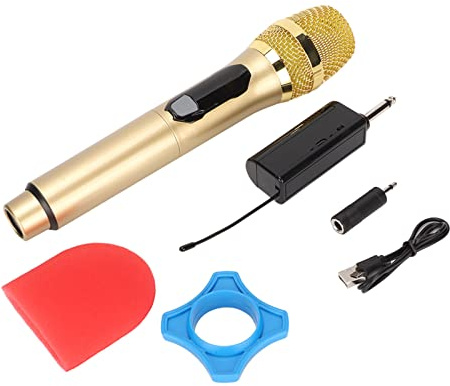LUCKDANO Drahtloses Mikrofon, Handmikrofon, Dynamisches Mikrofon mit Intelligentem LED-Bildschirm, Stabiles Signal Bis zu 50 M, für Geräte mit 6,35-mm-3,5-mm-Schnittstelle (Gold)