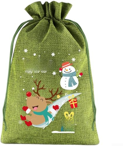Jotekonoby Weihnachts-Geschenktüten mit Kordelzug, 20 x 30 cm, Stoffsack mit festlichen Feiertagsmustern für Party, Polyester und Leinen, sicherer Verschluss (8 Stück-B)