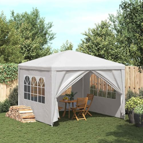 HETFTJN Partyzelt 3x3 m Weiß Pavillon Camping mit stabilem Stahlrahmen UV-Schutz Seitenwände Gartenpavillon für Gartenfeste und Events