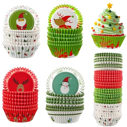 SingingWang Papel Magdalenas Horno, Moldes Magdalenas Papel, 600 Piezas, Moldes Muffins, Muffin, Cupcakes para Fiestas Navidad, Tamaño Estándar, Natural y Antiadherente (600, Navidad-B)