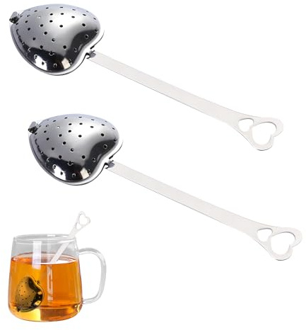 2PCS Heart Shaped Stainless Steel Tea Strainer, for Loose Tea | Reusable Tea Strainers for Loose Tea, Multifunctional Herb Infuser Filter, Cute Tea Accessories and Funny Kitchen Gadgets.