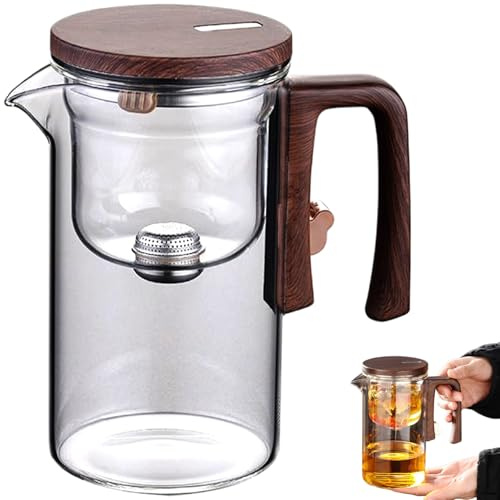 Tetera de vidrio con infusor, tetera magnética con asa y boquilla de vidrio de 520 ml con infusor para té suelto resistente al calor desmontable lavable con tapa para el hogar, magnética
