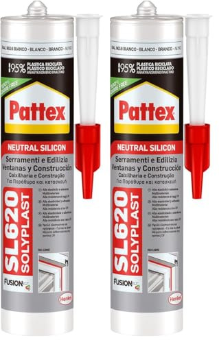 Pattex SL 620 Serramenti ed Edilizia, Sigillante neutro elevate prestazioni, Silicone sigillante ad asciugatura rapida per interni ed esterni, Colla per Legno e altri materiali, 1 Cartuccia da 300 ml