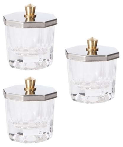 Healifty Bol de Nail Art à Couvercle 3 Pièces en Verre Cristal Transparent 60 Ml pour Liquide et Poudre Acrylique Manucure Nail Art Professionnel Usage Salon
