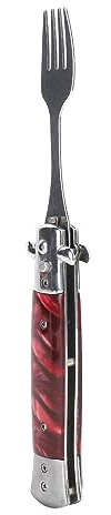 ZJchao Fourchette de Camping, un Bouton Flick 304 en Acier Inoxydable de Poche, Couverts de Voyage, Fourchette à Ressort Pliante, à Ustensiles à Ressort Automatique (rouge)