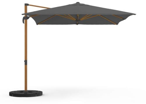 IDMarket - Parasol déporté inclinable Rotatif 360 Calvi Mat Effet Bois et Toile Grise 3X4M avec Housse