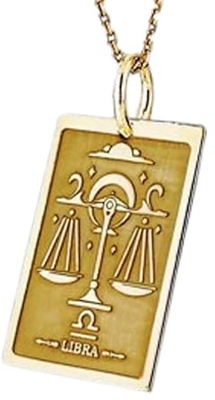 Collar con colgante del signo zodiacal Libra en relieve, fabricado en plata de ley 925 con baño de oro, cadena de eslabones de 45 cm (18), dije rectangular para joyería unisex | LK_EMBO_00376