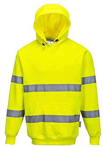 Portwest B304 Hi Vis Mens Hoodie Reflective Pullover High Visibility Hooded Sweatshirt Safety Workwear With Reflective Tape Yellow Medium