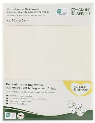 GRÜNSPECHT Wasserdichte Betteinlage 70 x 140 cm, 100% Baumwolle (kbA) | Saugstark und weich, Nässesperrschicht, doppelsetiges Baumwollgewebe, urinundurchlässig, Made in Germany
