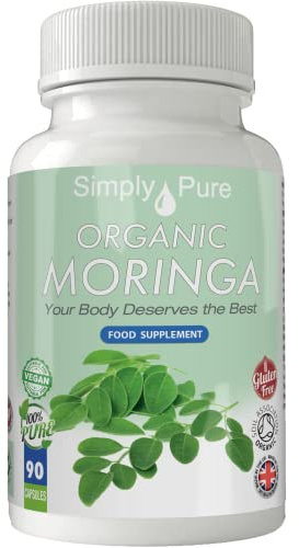 Simply Pure Organic Moringa Oleifera for Heart Health | 500mg Capsules x 90 | 100% Pure Soil Association Certified | Gluten Free | GM Free | Vegan