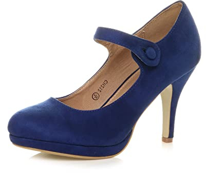 AJVANI Womens Ladies mid high Heel Mary Jane Evening Work Platform Bridal Party Prom Court Shoes Size.