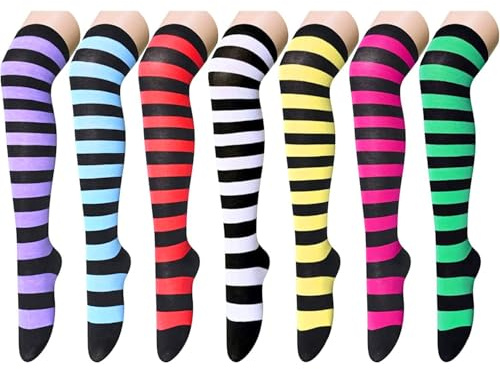 Zmart Women's Striped Thigh High Socks - Soft Knee High School Socks for Teen Girls