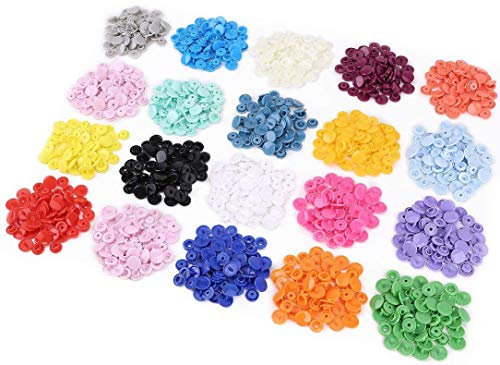 Kam-Druckknöpfe, 20 Farben, BetterJonny glänzend, rund, Größe 20 (1,27 cm), T5, Kunststoff, Harz, Druckknöpfe, kein Nähen, für Stoffwindeln, Lätzchen, Handtücher, 300 Sets