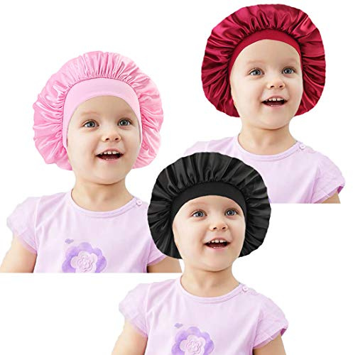Simoda Barn satin hättor brett band satin natt sovmössa småbarn hår hätta sovmössa för naturligt hår toddles spädbarn nyfödda flickor (#1)