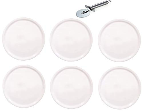 Saturnia Pizzateller - Serie Napoli - im Set Inklusive Pizzaschneider/Pizzaroller - Weiss (6, Ø33cm)