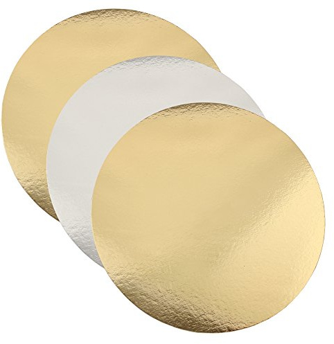 FunCakes - Base redonda de cartón – para pasteles o tartas – en plata/oro – Diámetro: 35 cm – 3 unidades