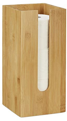 Relaxdays Toilettenpapierhalter stehend Bambus Porta Carta Igienica da Terra, per 3 Rotoli, Portarotoli in bambù, HxLxP: 33 x 15 x 15 cm, Legno Naturale, 1 Pezzo