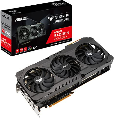 ASUS TUF Gaming AMD Radeon RX 6800 XT 16G OC Edition Grafikkarte (PCIe 4.0, 16GB GDDR6 Speicher, HDMI 2.1, DisplayPort 1.4a, GPU Tweak II, TUF-RX6800XT-O16G-GAMING), Schwarz, One Size