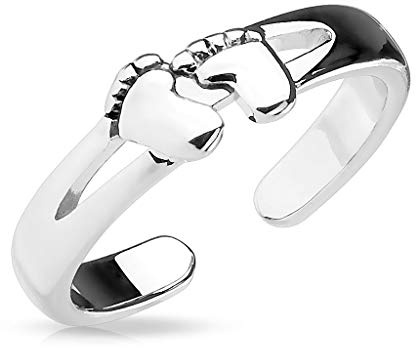 Paula & Fritz® Ring Damen Verstellbar Baby-fuß glänzend Silber 316L Chirurgenstahl Zehenring Mittelring Partnerring Freundschaftsring Einstellbarer-Ring