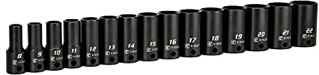 Capri Tools 3/20.3 cm Drive Halbtiefe Schlag-Steckschlüssel-Set, metrisch, 8 bis 22 mm, 15-teilig