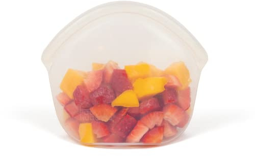 Food Huggers Wiederverwendbare Lunch- und Snacktasche aus Silikon| BPA-frei, spülmaschinen- und gefriergeeignet, wiederverschließbarer Standbodenbeutel für Lebensmittel | Kleine 13 fl oz, klar