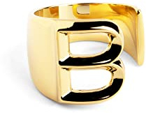 SINGULARU - Bague personnalisée Letter Signet. Solide et ajustable. Laiton avec finition plaqué or 18Kt. Taille unique. Bijoux pour femme. Lettre B