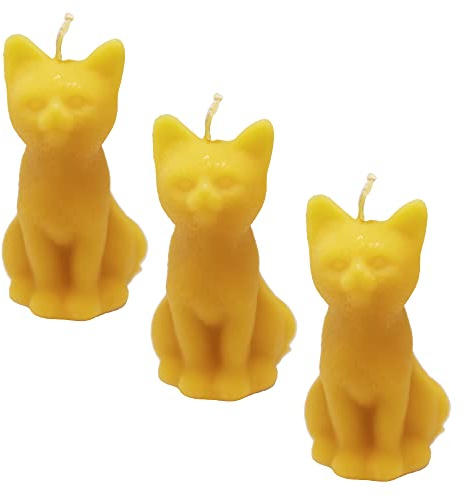 3 Kerzen in Form einer Katze - handgegossen - aus reinem Bienenwachs