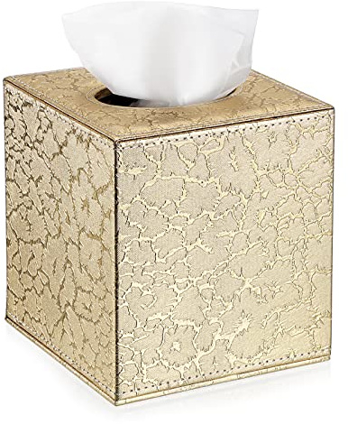BTSKY PU Leather Household Office Cube Tissue Paper Holder Box Cover Case Napkin Holder (Gold)