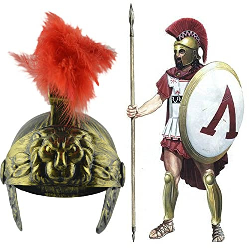 Ghzste Casco romano oro Warrior con plume, combattenti romani, accessorio per costume Gladiator festa a tema carnevale