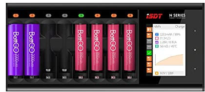 ISDT N8, Caricabatterie con Display LCD, Caricatore per 8 Batterie Ricaricabili, Compatibile per Batterie Stilo AA AAA, NI-MH NI-Cd Li-lon LiHv NI-MH NI-Cd LiFePO4 Eneloop, Panasonic, Varta, Ansmann