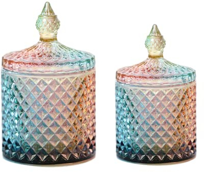 Eidoct Glass Candy Jars with Lids - Transparent Cookie Jar for Candy Buffet & Decorative Party Use (300ml & 600ml Rainbowl)