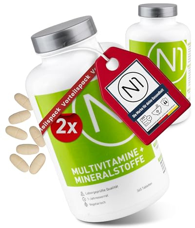 N1 Multivitamin Tabletten 2x365 St. (Jahresvorrat) - A-Z Vitamin Komplex | Alle Vitamine und Mineralien hochdosiert in einer Tablette - Vegetarisches Nahrungsergänzungsmittel All in One, 1 x täglich