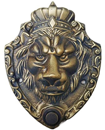 Anatolica Crowned Lion Wired Brass Doorbell Chime Push Button Vintage Decorative Door Bell (Antique Bronze)
