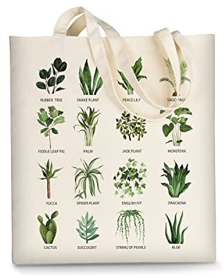 AUSVKAI Canvas Tote Bag Aesthetic for Women, Cute Trendy Green Plants Reusable Cotton Bags with Handle for Grocery College Shopping Beach