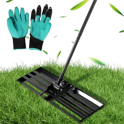 Sonnewelt Rasen Rakel Edelstahl Leveling Rake,Zur Sandentfernung,Topdressing aufbringen Lawn Leveling Rake für Golf Garden Grass Nivellierrechen 75*25cm,Grifflänge200cm-Schwarz