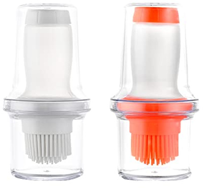 WishesMar 2 Stücke Ölflasche mit Silikon Pinsel 2 in 1 Pinselöl und Tropföl Ölspender Tropfer mit Silikonpinsel Ölspenderflasche mit Stroh Grill Ölflasche für Küche, Backen, Grillen, BBQ - 60ml