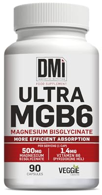 DMI INNOVATIVE NUTRITION Ultra MGB6 Bisglicinato de Magnesio 500 mg con Vitamina B6 90 Cápsulas – Soporte para el Sistema Nervioso y Función Muscular – Aporta 100 mg de Magnesio Elemental