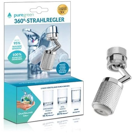 puregreen 360° Strahlregler für Wascharmaturen | Wasserersparnis bis zu 95% durch feinste Wasserstropfen für Wasser-Armaturen in Küche und Bad | Umweltbewusst leben - Komfort geniessen