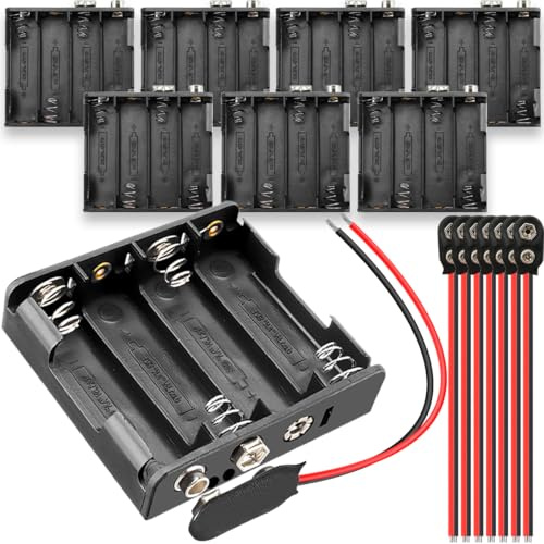 Xiatiaosann 8 Pièces Supports de Pile 4x 1.5V AA, 6V Plastique Support de Batterie Coque pour lumière LED, voiture RC, sécurité, 4 porte-boîtier de piles AA, avec connecteur de batterie