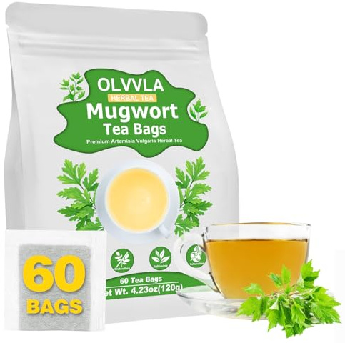 Olvvla - Premium Mugwort Tea - 2g X 60 Count - 100% Pure Natural Mugwort Tea Bag - Caffeine-free - Mugwort Herb Dried - Rich in Antioxidants & Support Digestion