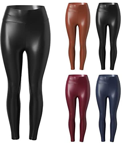 Damen Kunstleder Leggings High Waist Leggings Hose Strumpfhosen Treggins Leggins Kunstleder Leggings Leder Look hüfthoch (02 Schwarz, 5XL)